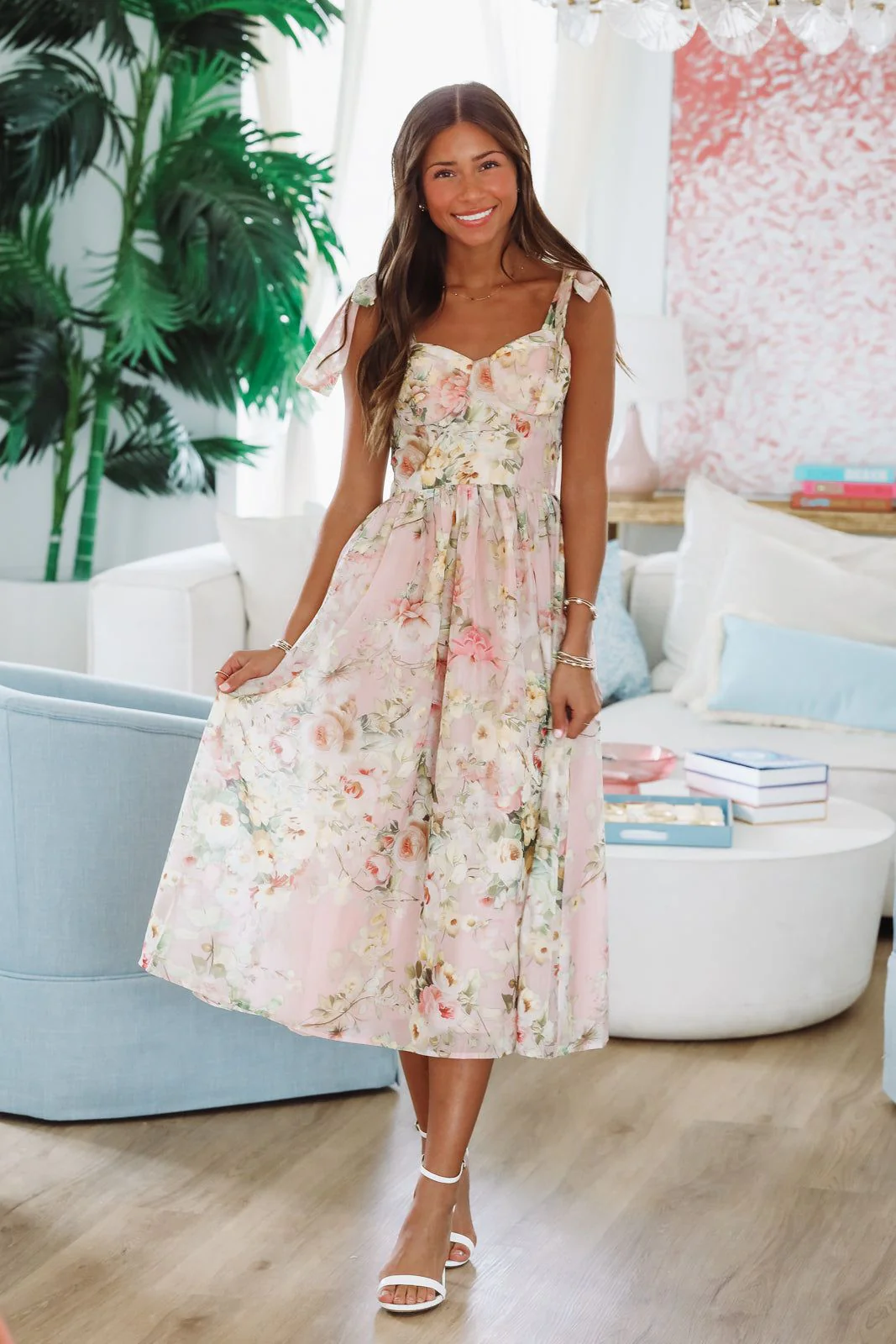 Keep the Flowers Midi Dress - Blush, Cream and Green - Image 4