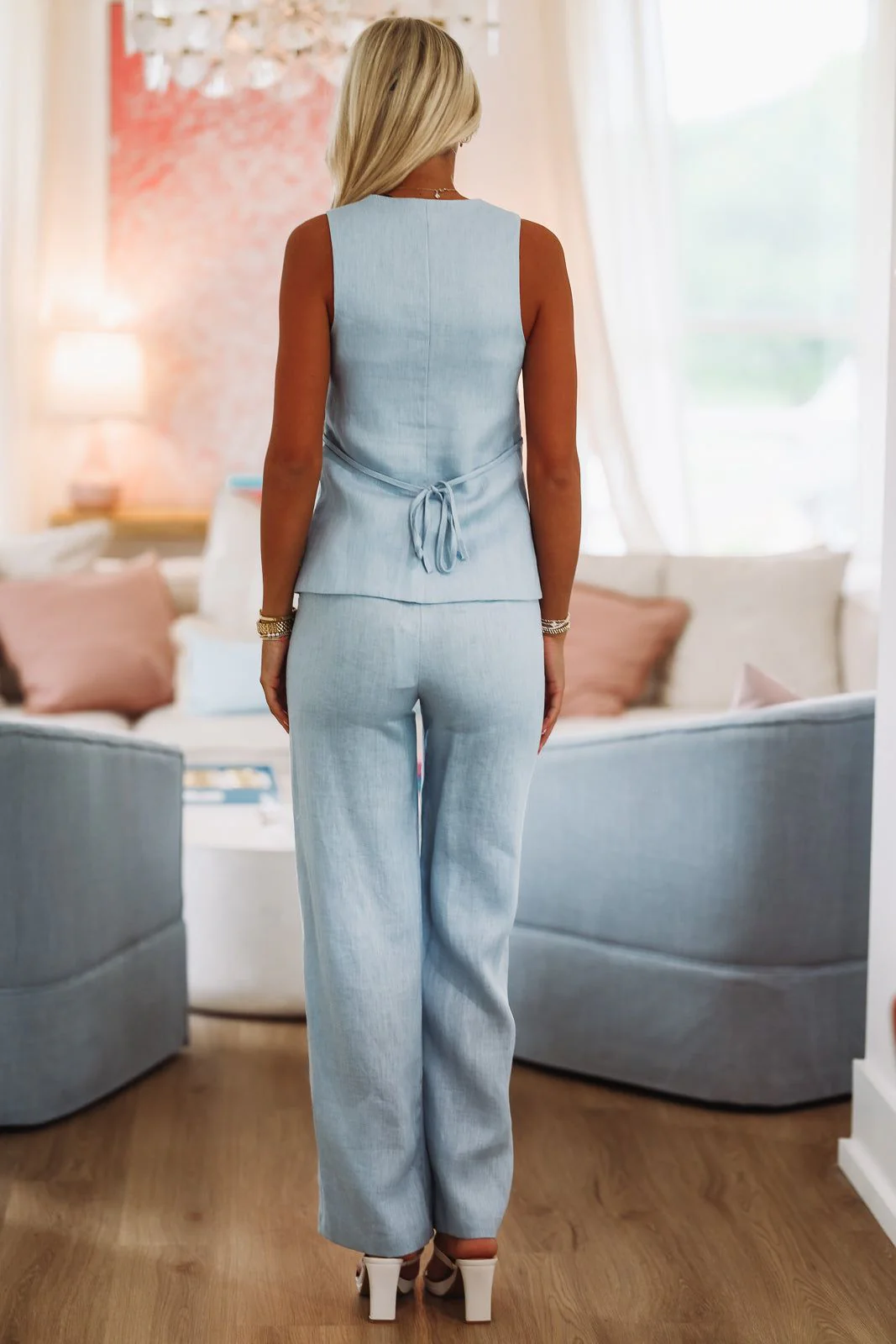 Kolibri Linen Vest Top - Blue - Image 3