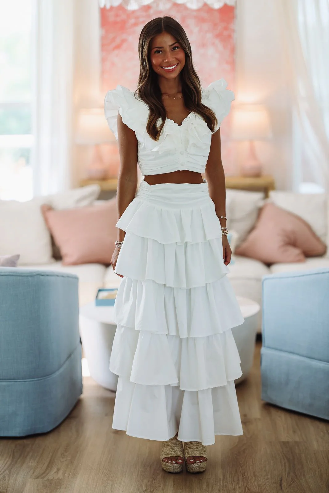Lemon Zest Ruffled Crop Top - White - Image 2