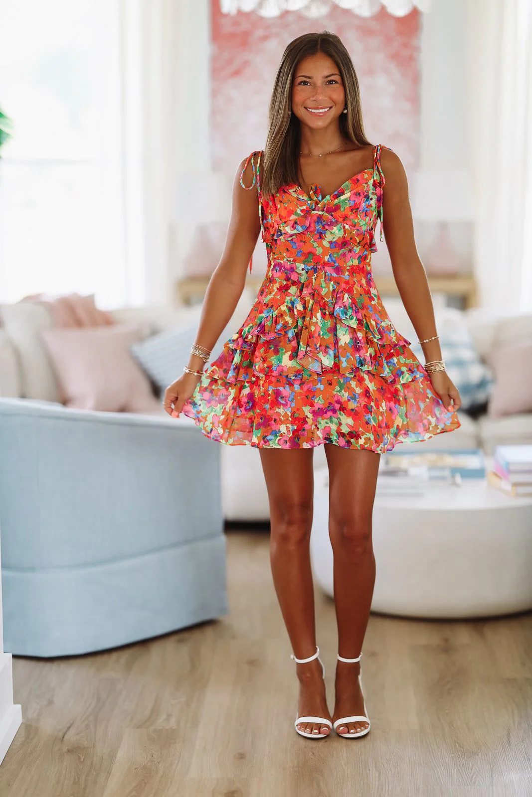 Let's Celebrate Mini Dress - Orange and Pink - Image 2
