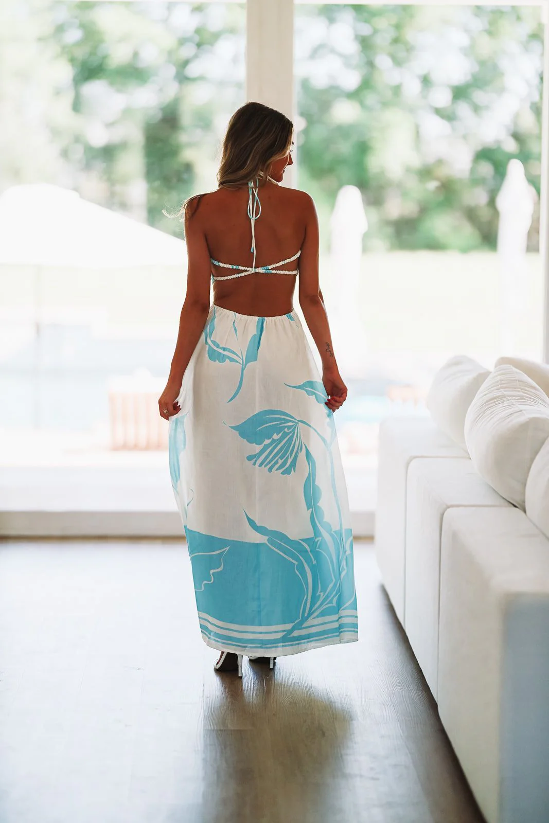 Life on Vacay Maxi Dress - White and Aqua - Image 3
