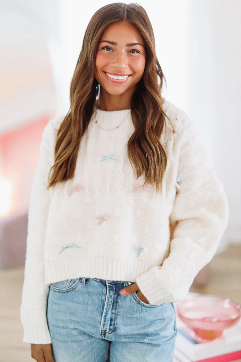 Love Affair Bow Sweater - Cream - Image 3