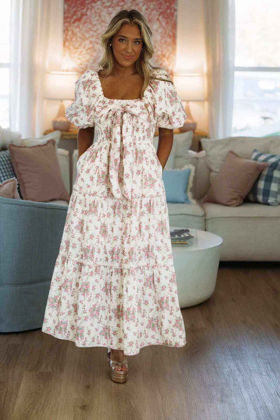 Magnolia Lane Maxi Dress - White and Pink - Image 2
