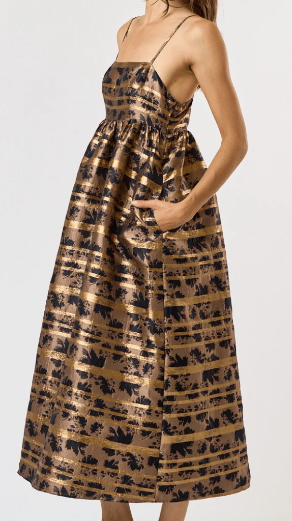Make it Right Metallic Midi Dress - Black and Taupe - Image 2