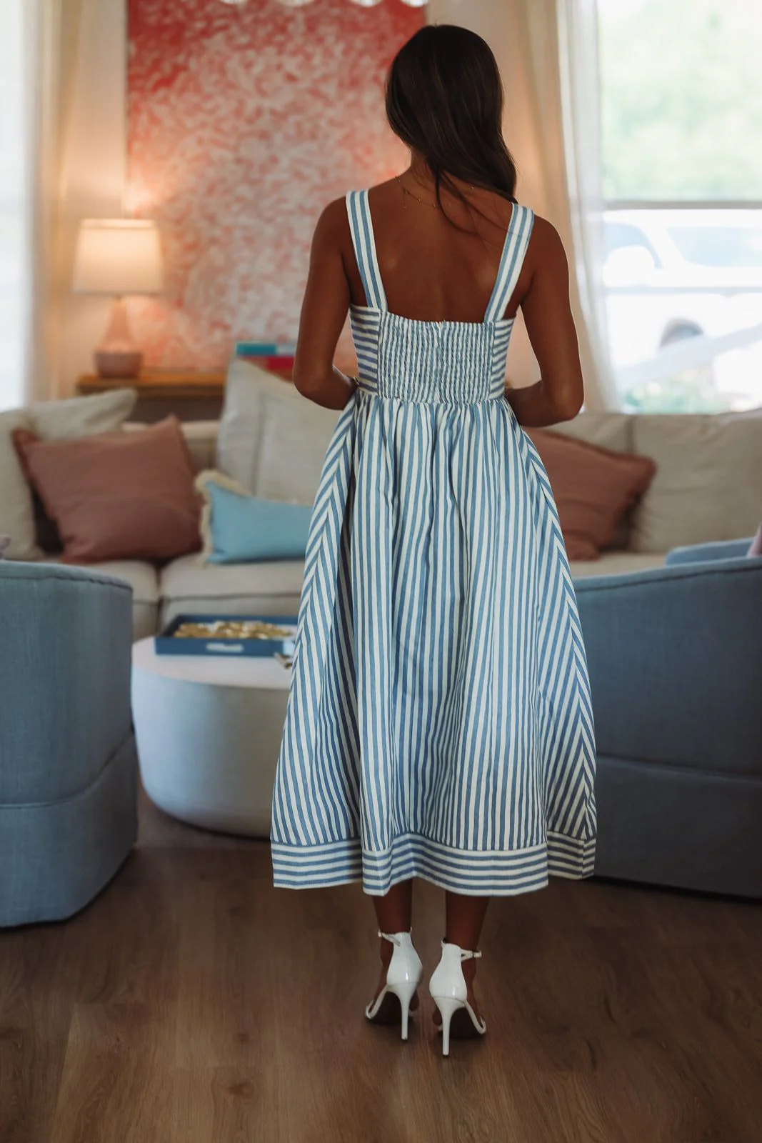 Maui Vacation Midi Dress - White and Blue - Image 3