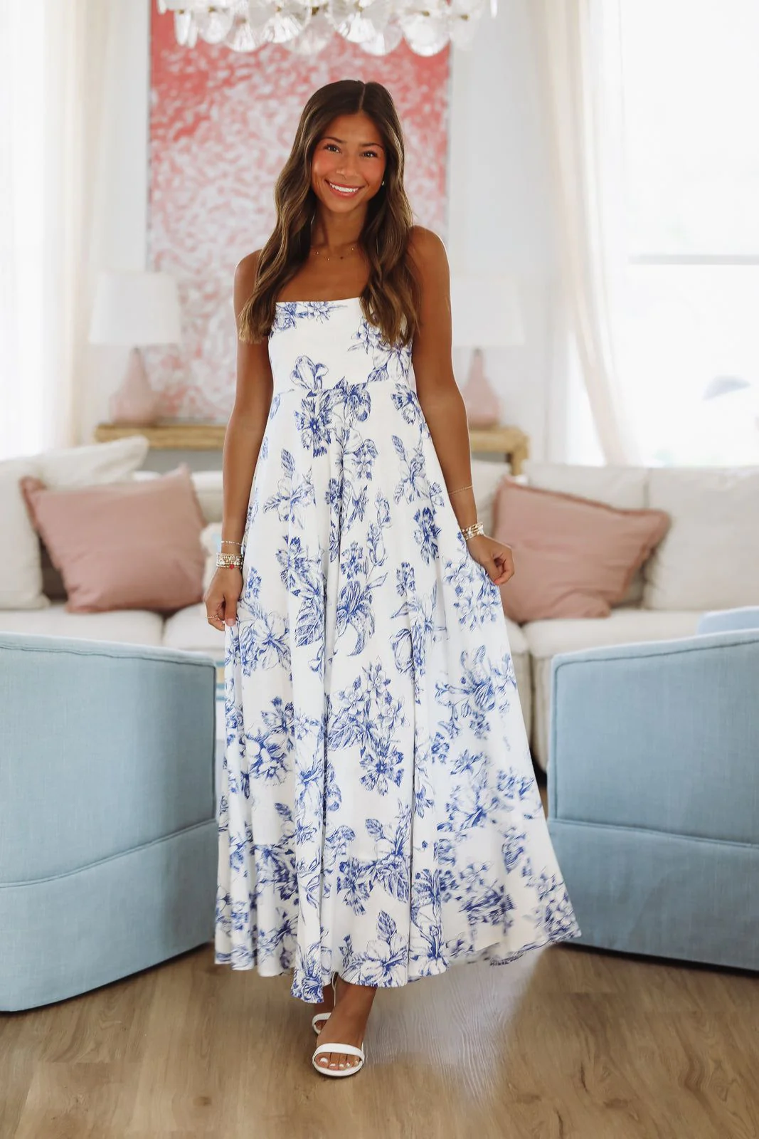 Midnight Stroll Maxi Dress - White and Blue - Image 4