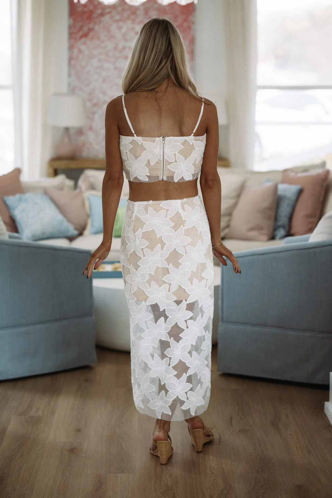 Modern Muse Crop Top and Maxi Skirt Set - White and Taupe - Image 3