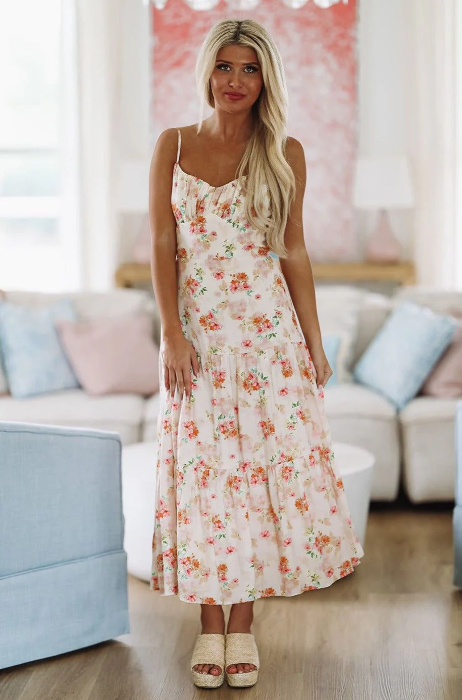 More Than Words Maxi Dress - Cream and Pink - Image 3