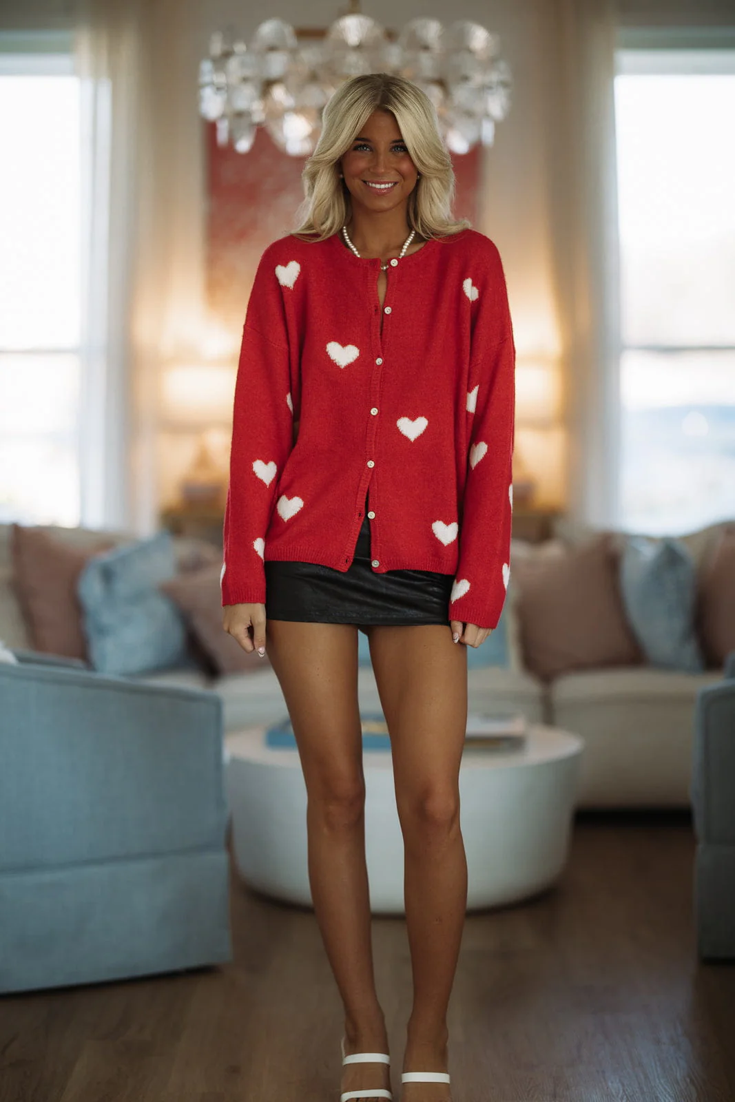 Morning Hearts Cardigan - Red and White - Image 2