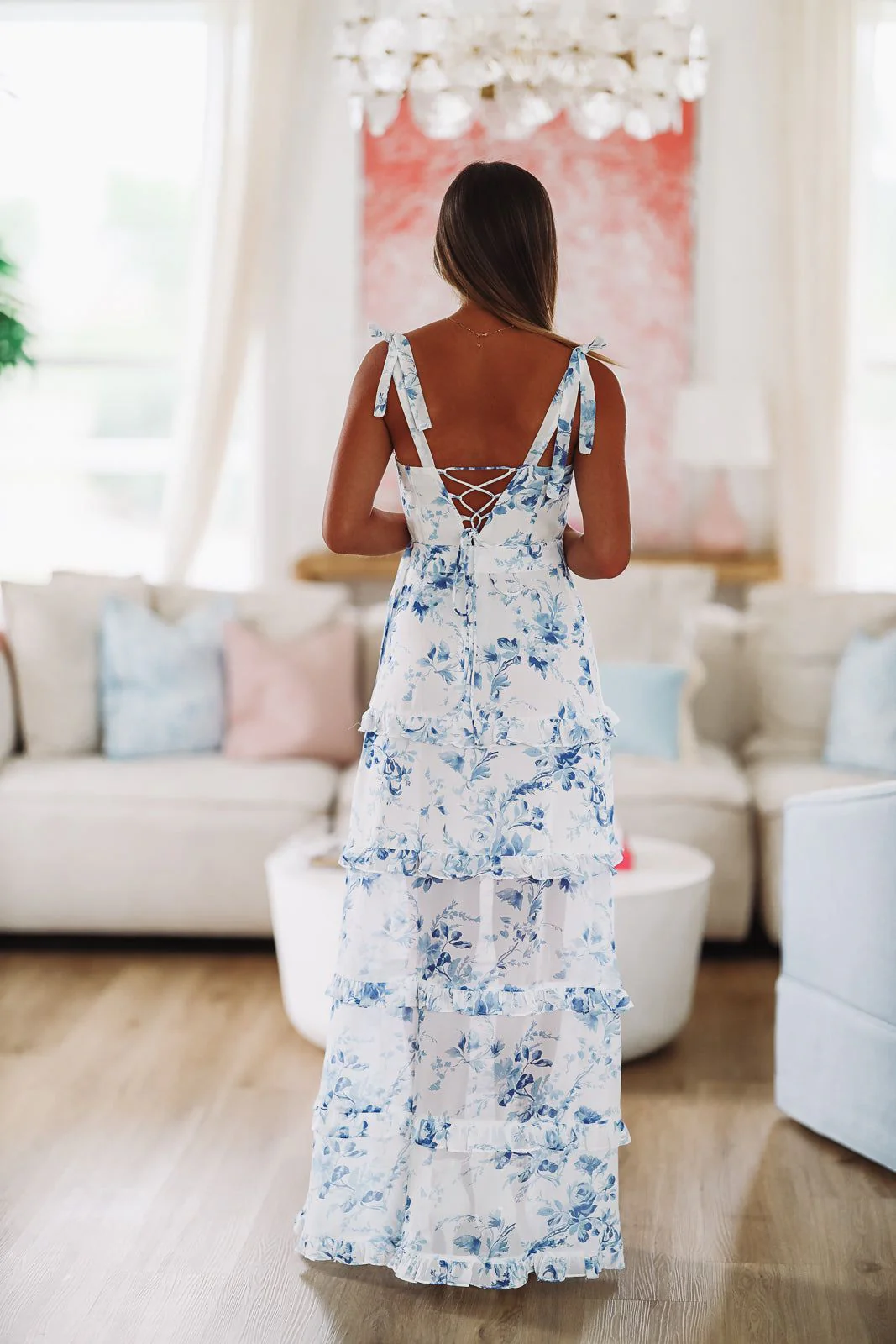 Must Be Love Floral Maxi Dress - Blue and White - Image 5