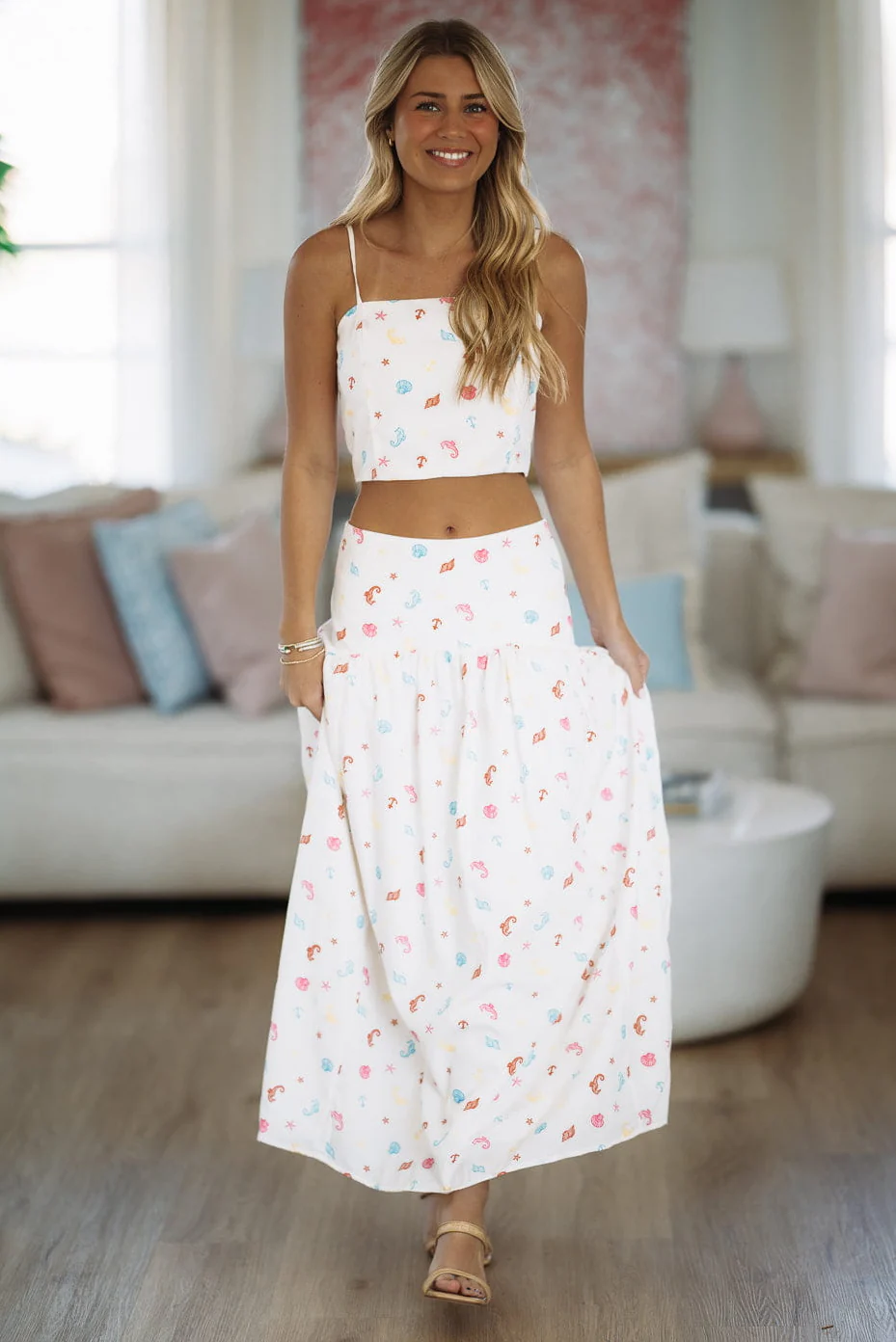 Nalu Dreams Maxi Skirt - Off White, Blue, Red and Yellow