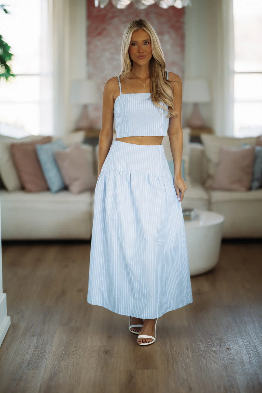 Next Level Crop Top - Light Blue and White - Image 2