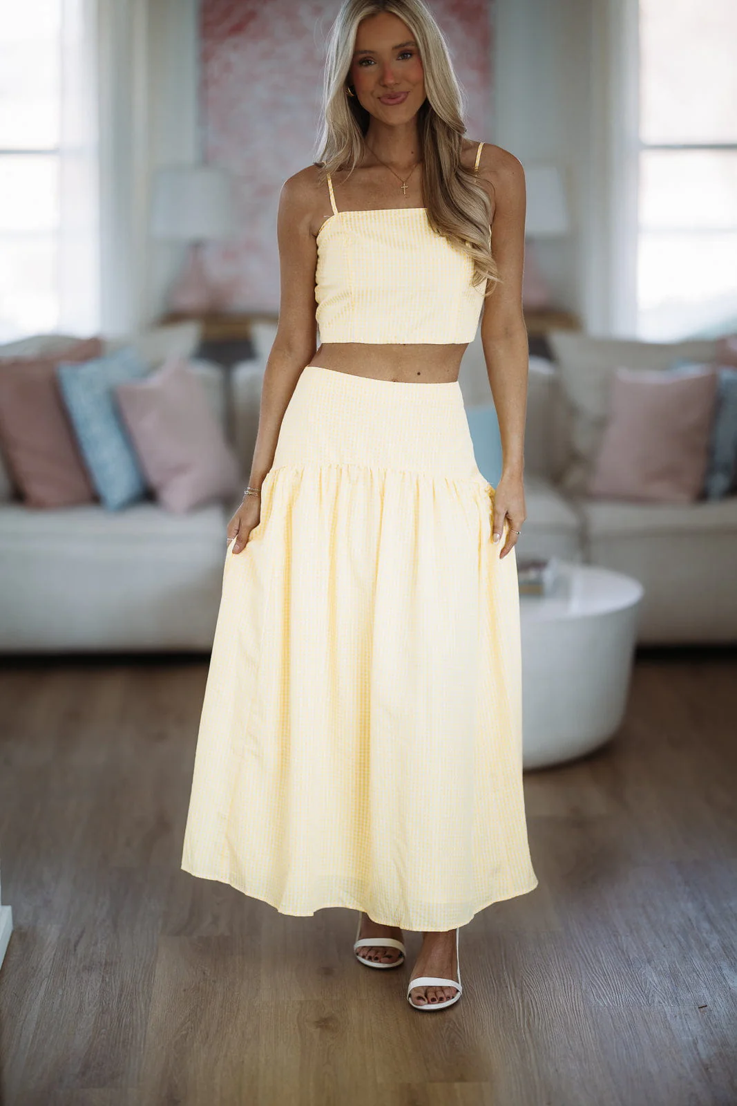 Nostalgia Check Crop Top - Lemon Yellow and White - Image 2