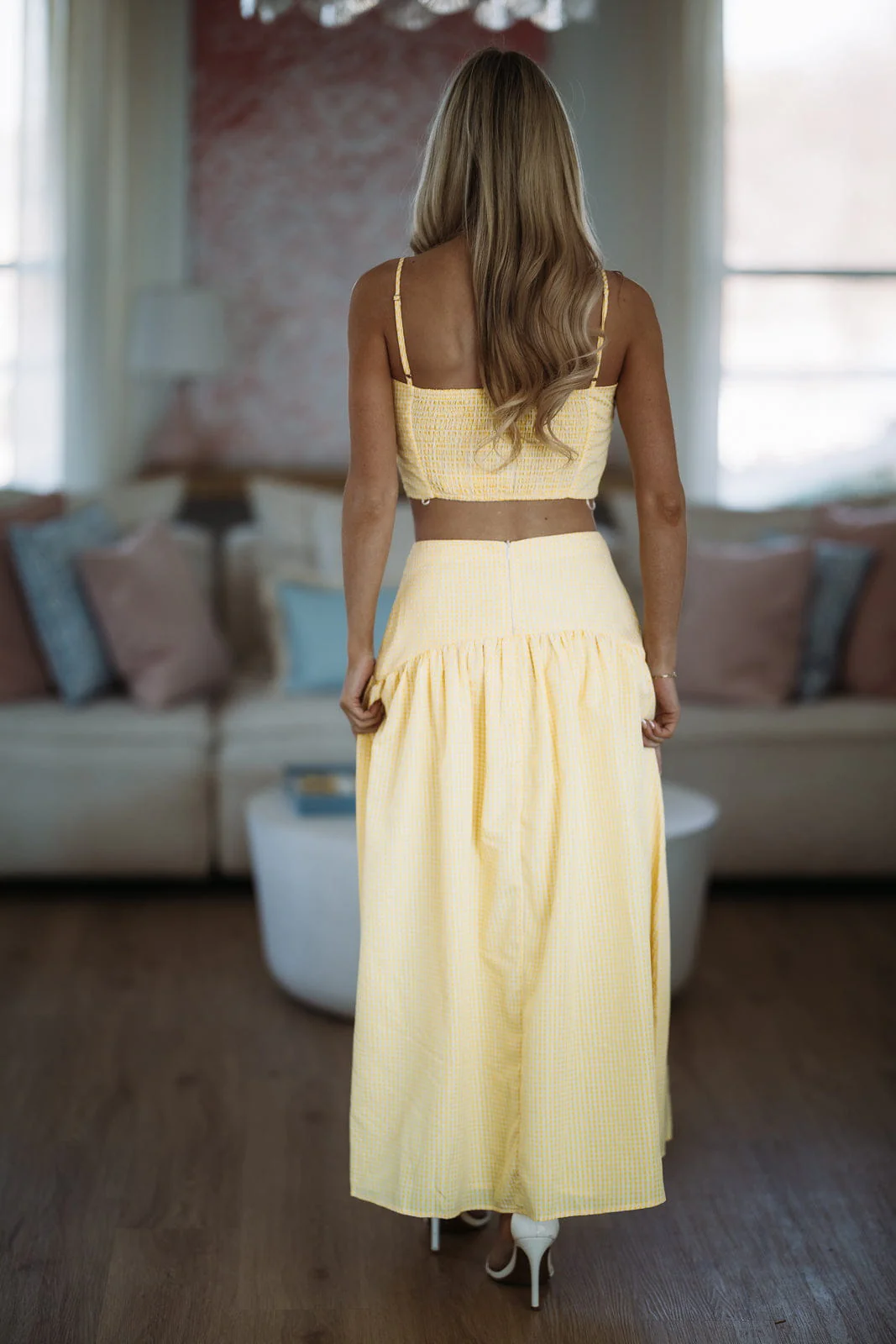 Nostalgia Check Crop Top - Lemon Yellow and White - Image 3