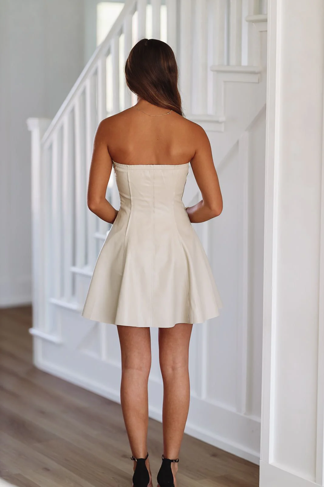 On My Mind Vegan Leather Mini Dress - Ecru - Image 4