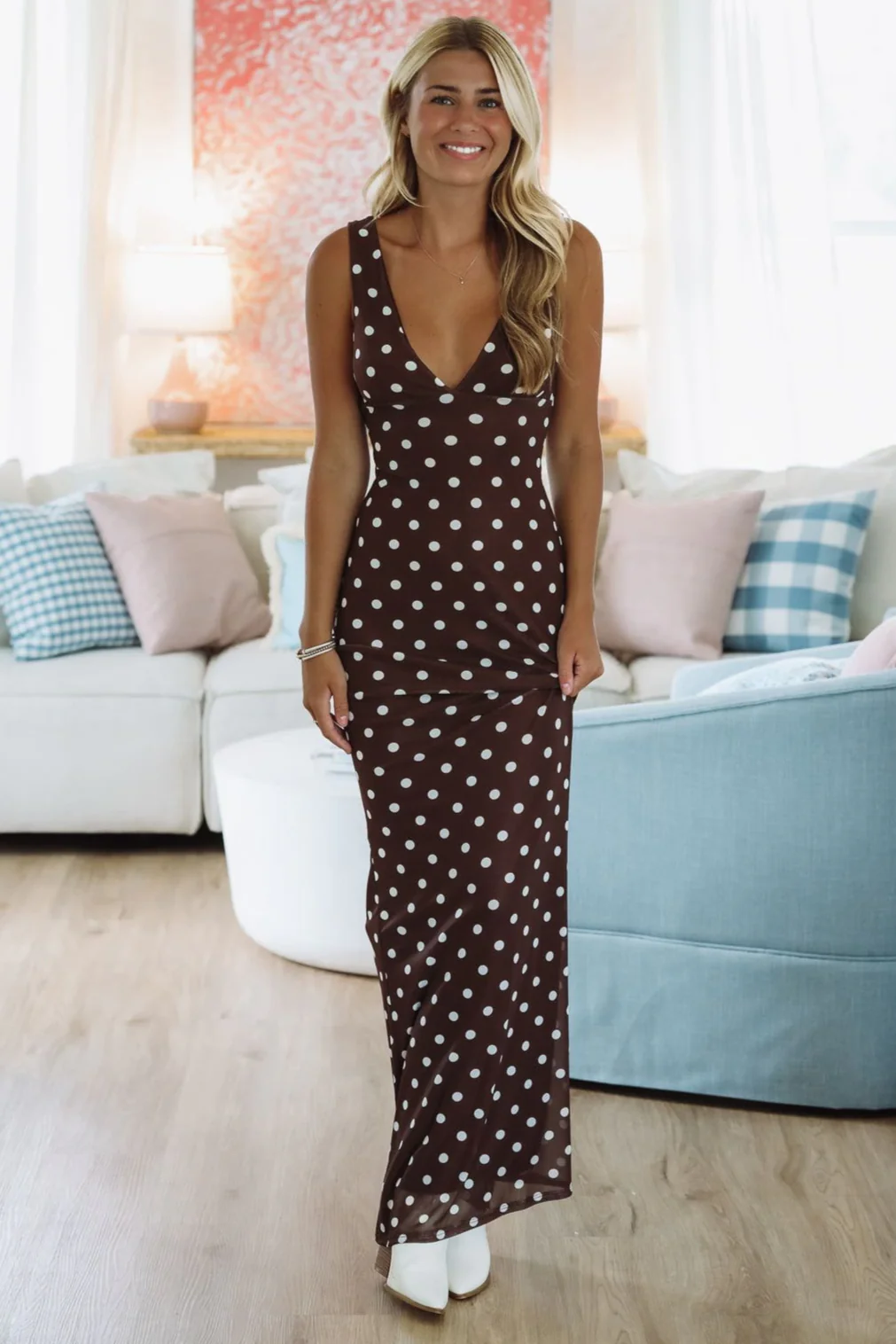 Once In My Dreams Maxi Dress - Brown and White