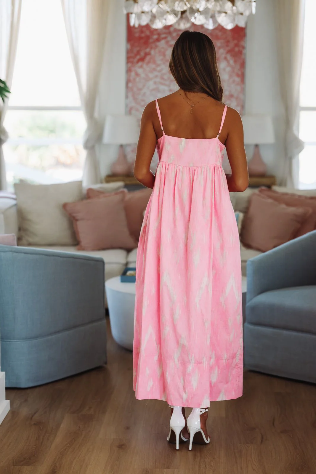 Palm Springs Weekend Midi Dress - Pink and Cream - Image 3