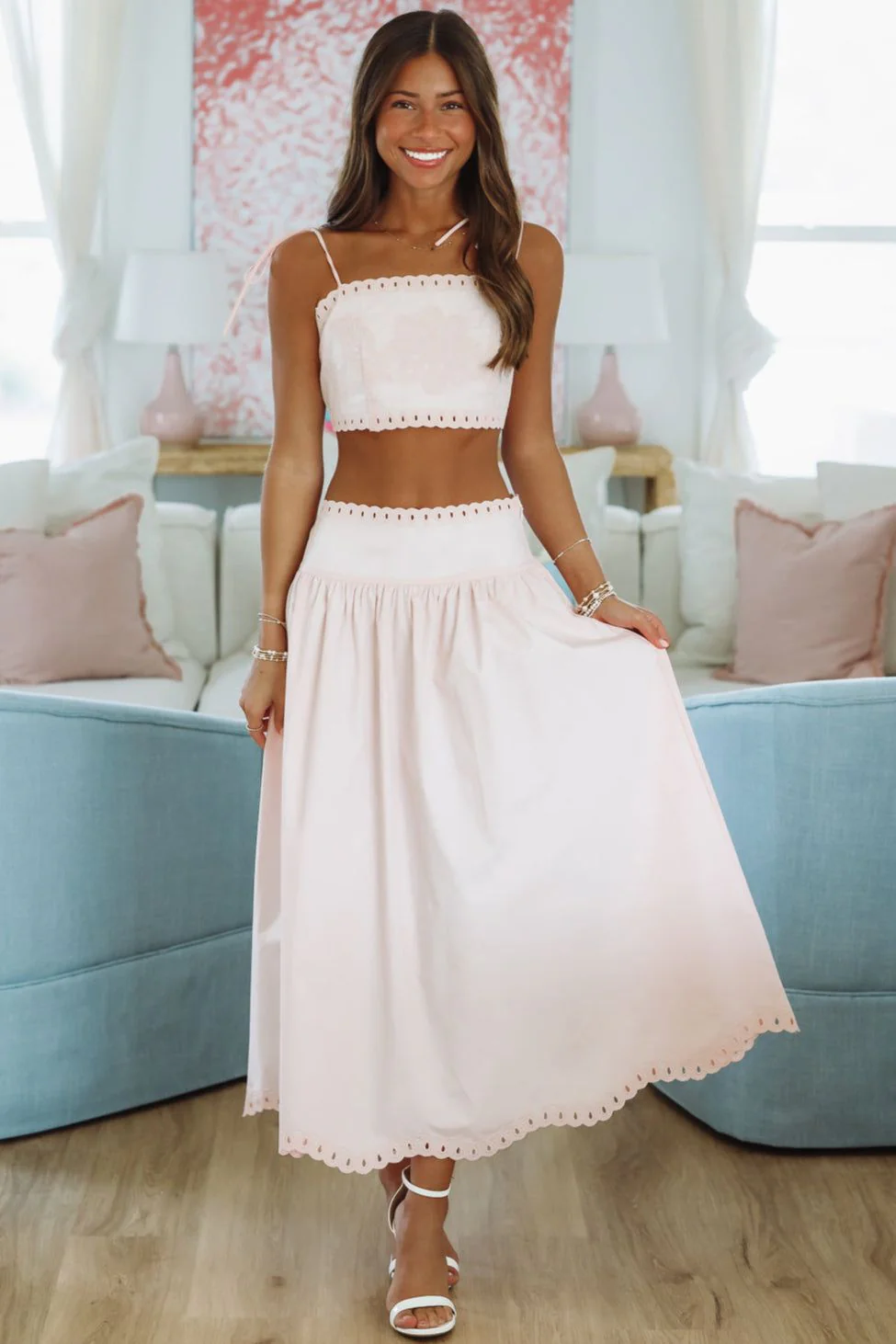Petal Perfection Crop Top and Midi Skirt Set - Pink