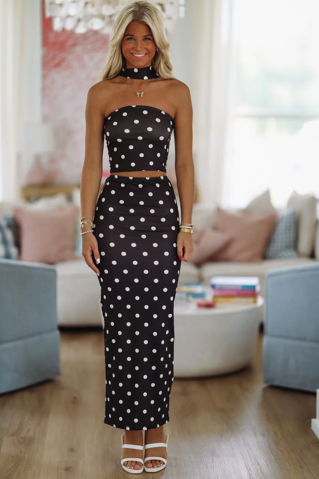 Polka My Dots Top and Maxi Skirt Set - Black
