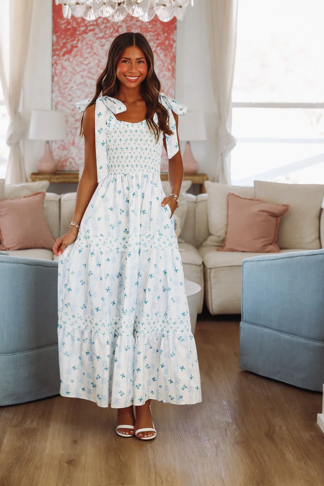 Popularity Piece Floral Maxi Dress - Blue and Ivory - Image 4