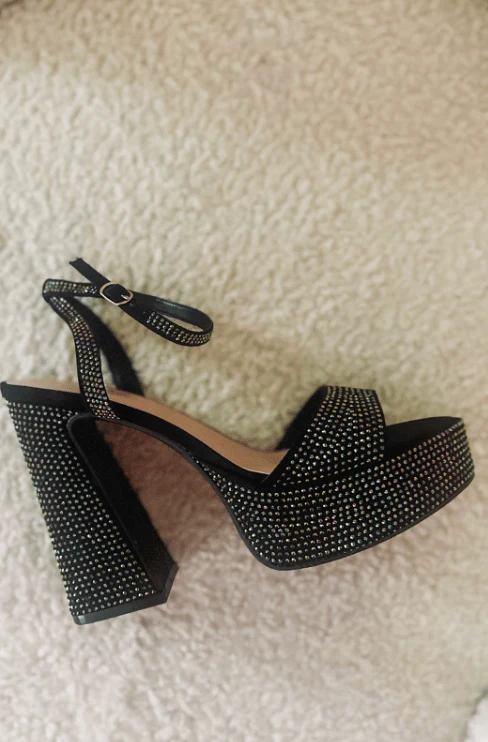 Rhinestone Platform Heels - Black - Image 2