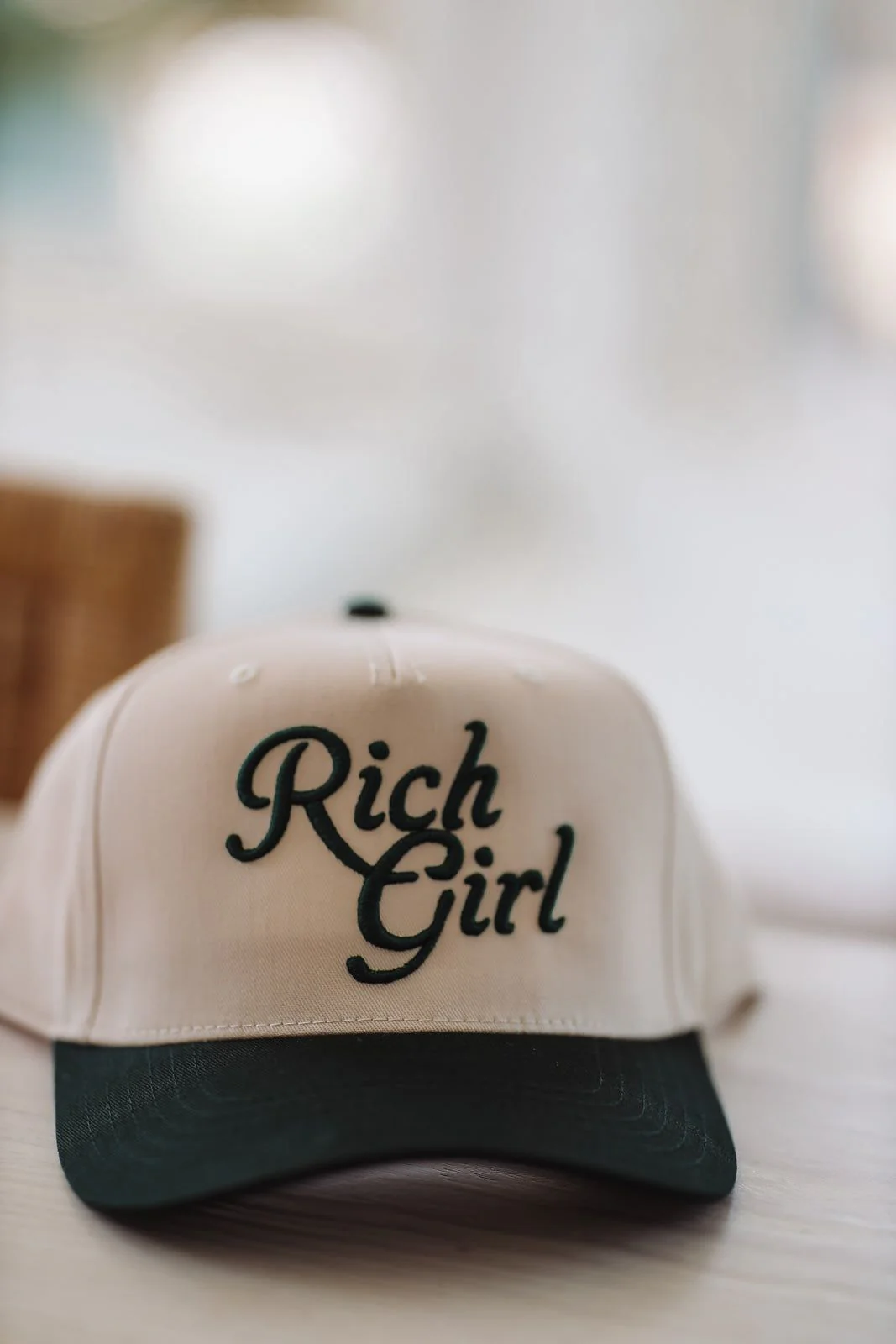 Rich Girl Two Toned Snapback Hat - Beige and Green