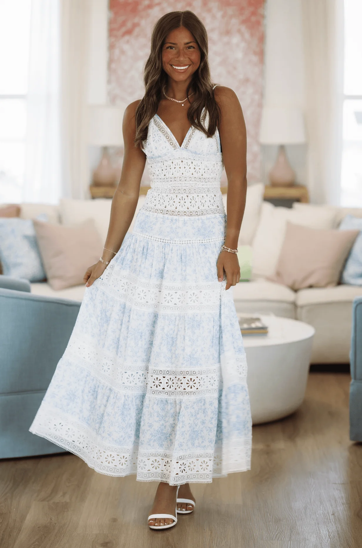 Romance Edit Floral Midi Dress - Blue and White