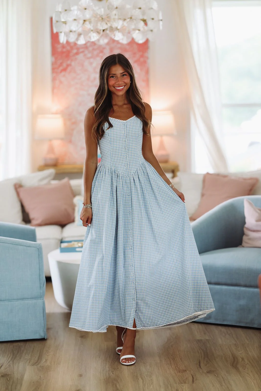 Romantic Picnic Maxi Dress - Blue and White - Image 3