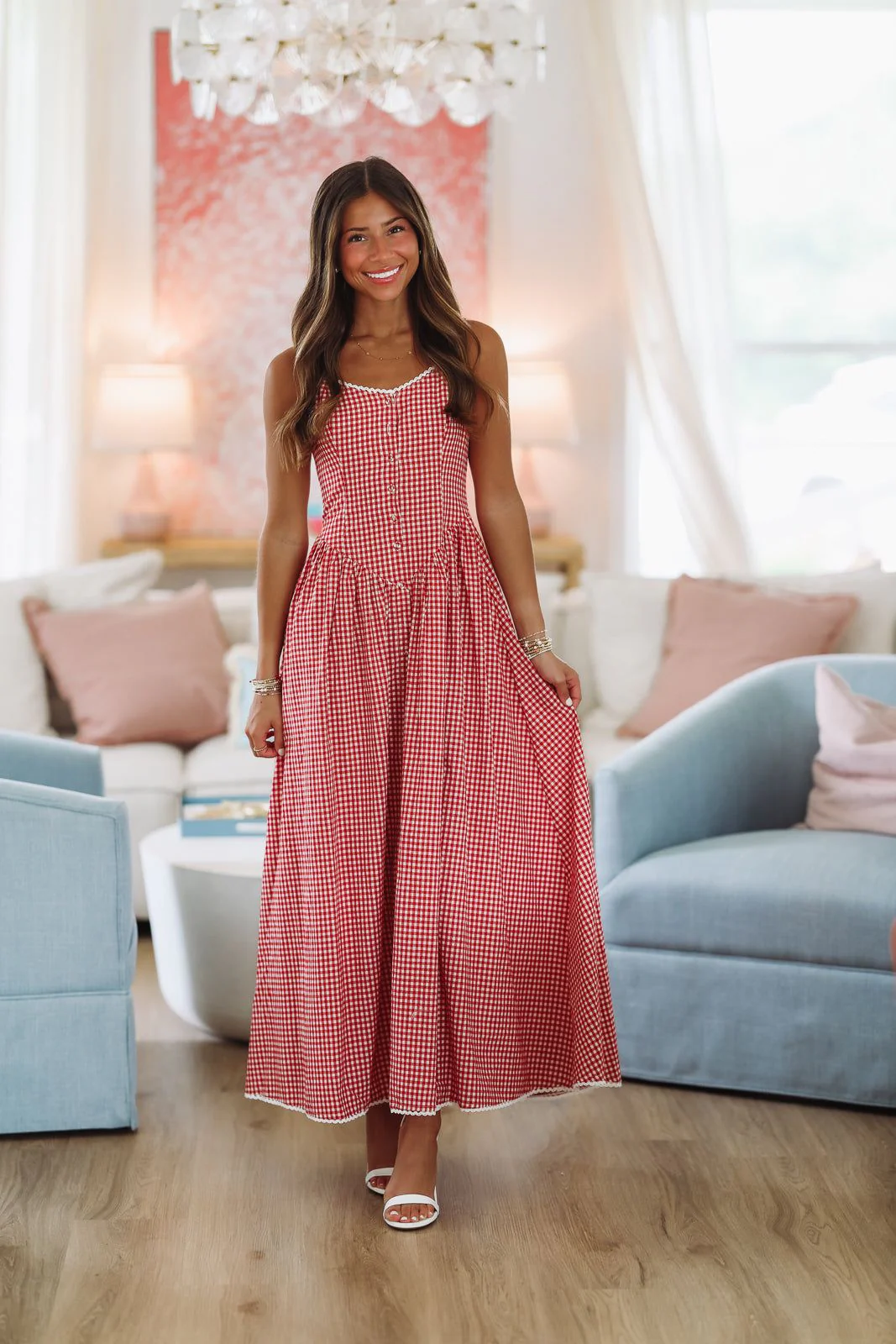 Romantic Picnic Maxi Dress - Red and White - Image 2