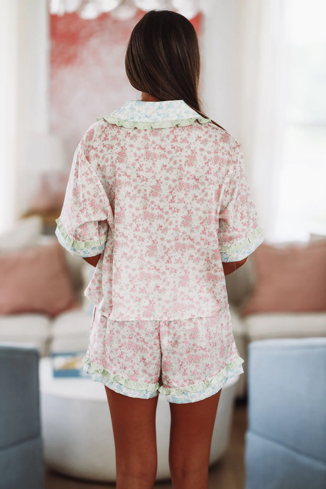 Rose Blooms Short and Top Pajama Set - Pink - Image 3