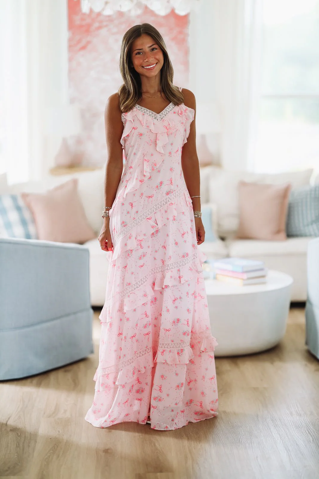 Roses and Bows Maxi Dress - Pink - Image 2
