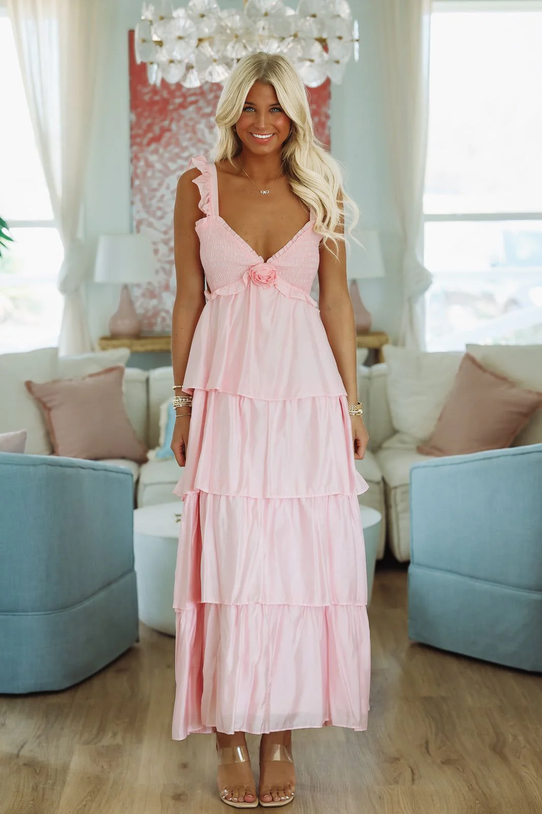 Rosette Maxi Dress - Pink - Image 2