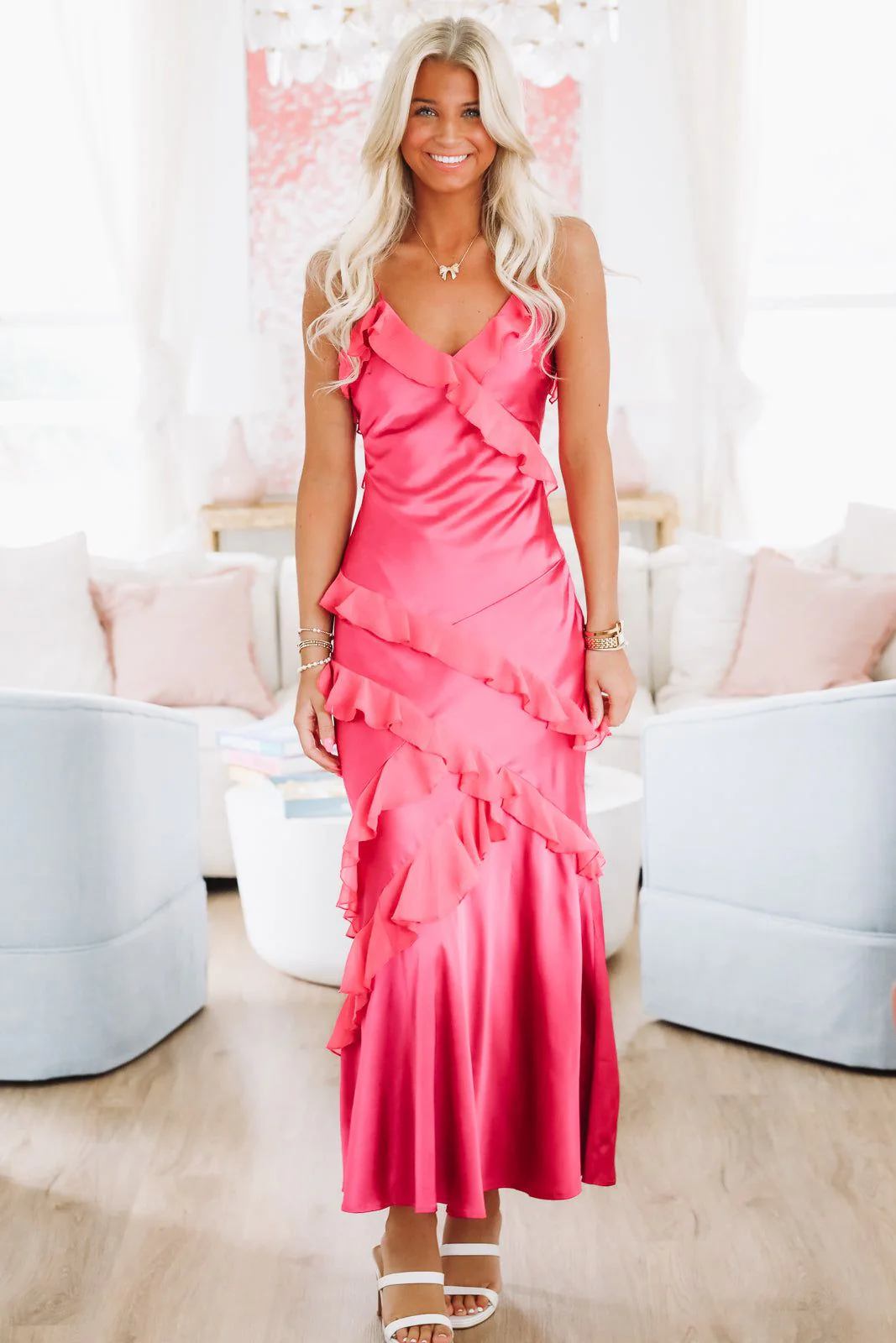 Ruffled Bliss Maxi Dress - Pink - Image 3