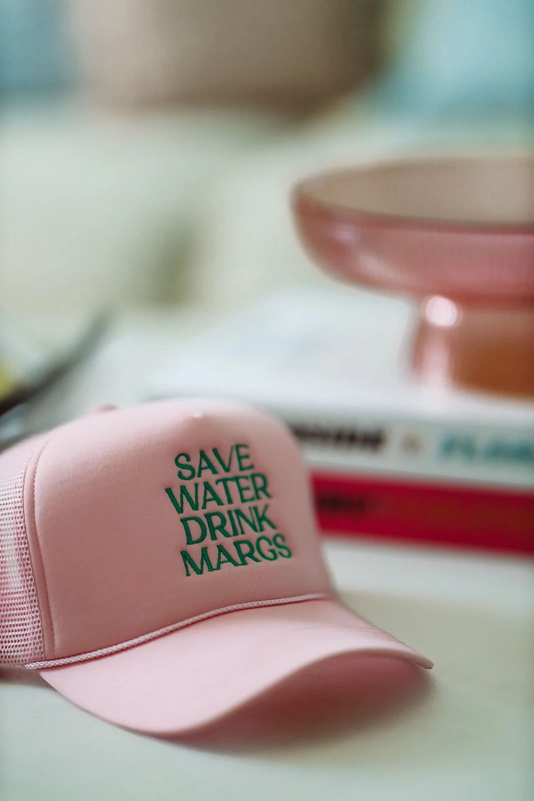 Save Water Drink Margs Embroidered Trucker Hat - Pink