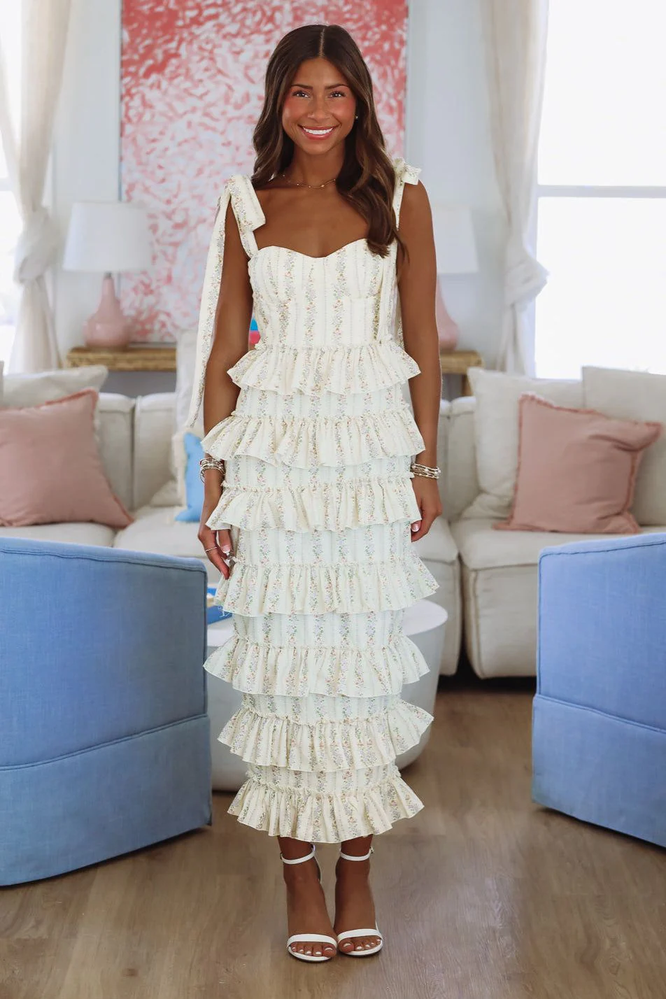 She's Stunning Floral Midi Dress - Light Yellow