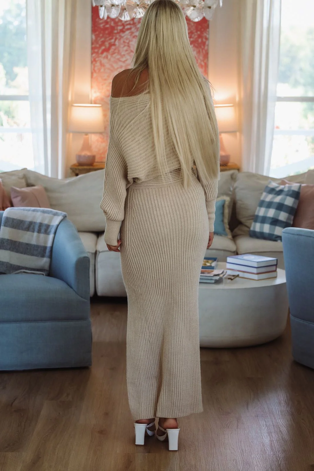 Sleek Knit Midi Dress - Light Taupe - Image 3
