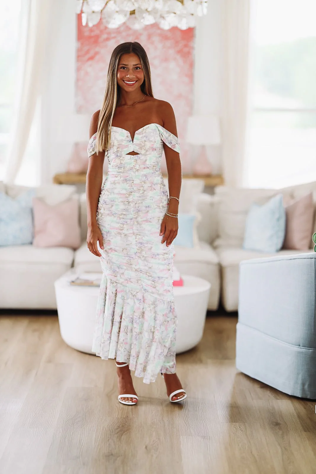 Spring Fairies Maxi Dress - White, Green and Pink - Image 3