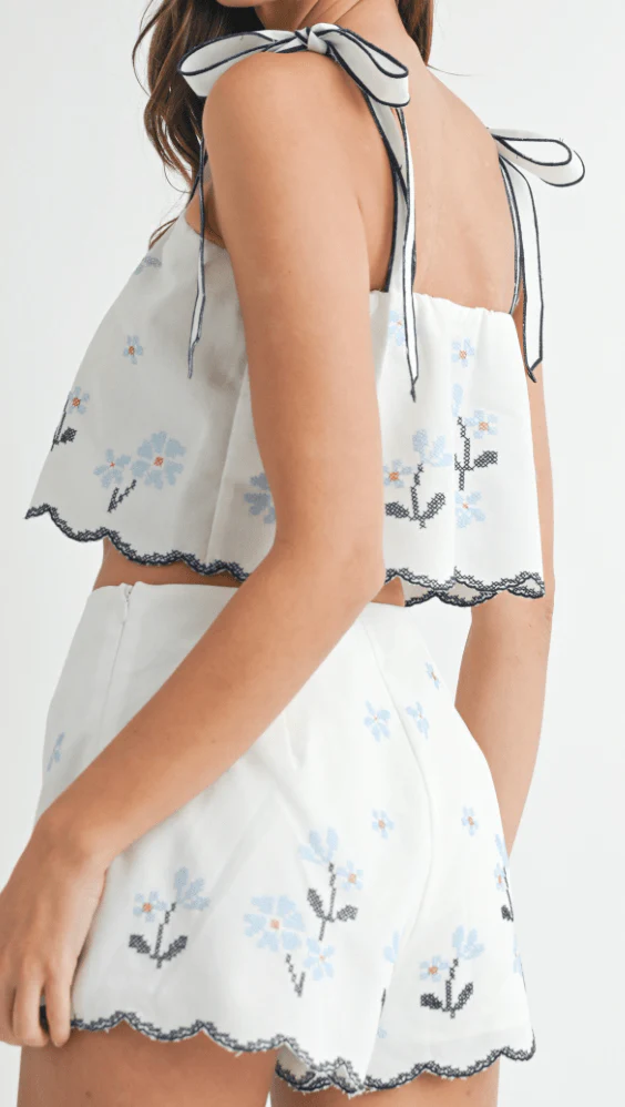 Spring Fling Top and Short Set - White and Blue - Image 3