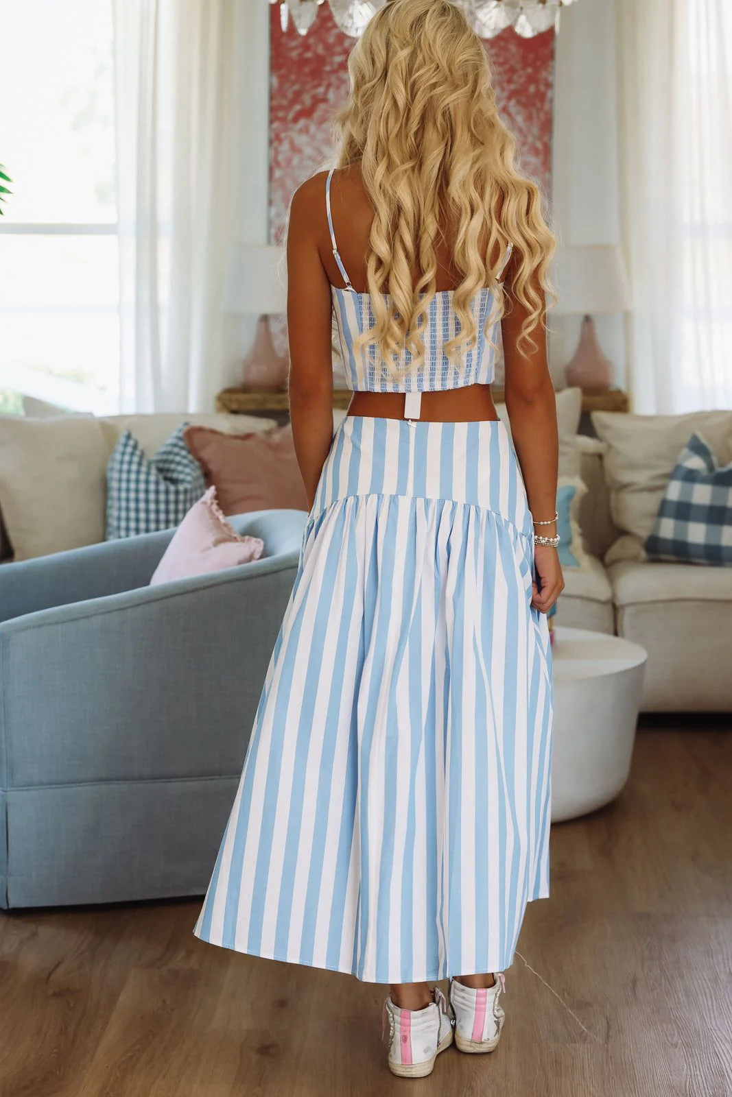 Stadium Stripes Crop Top - Baby Blue and White - Image 3