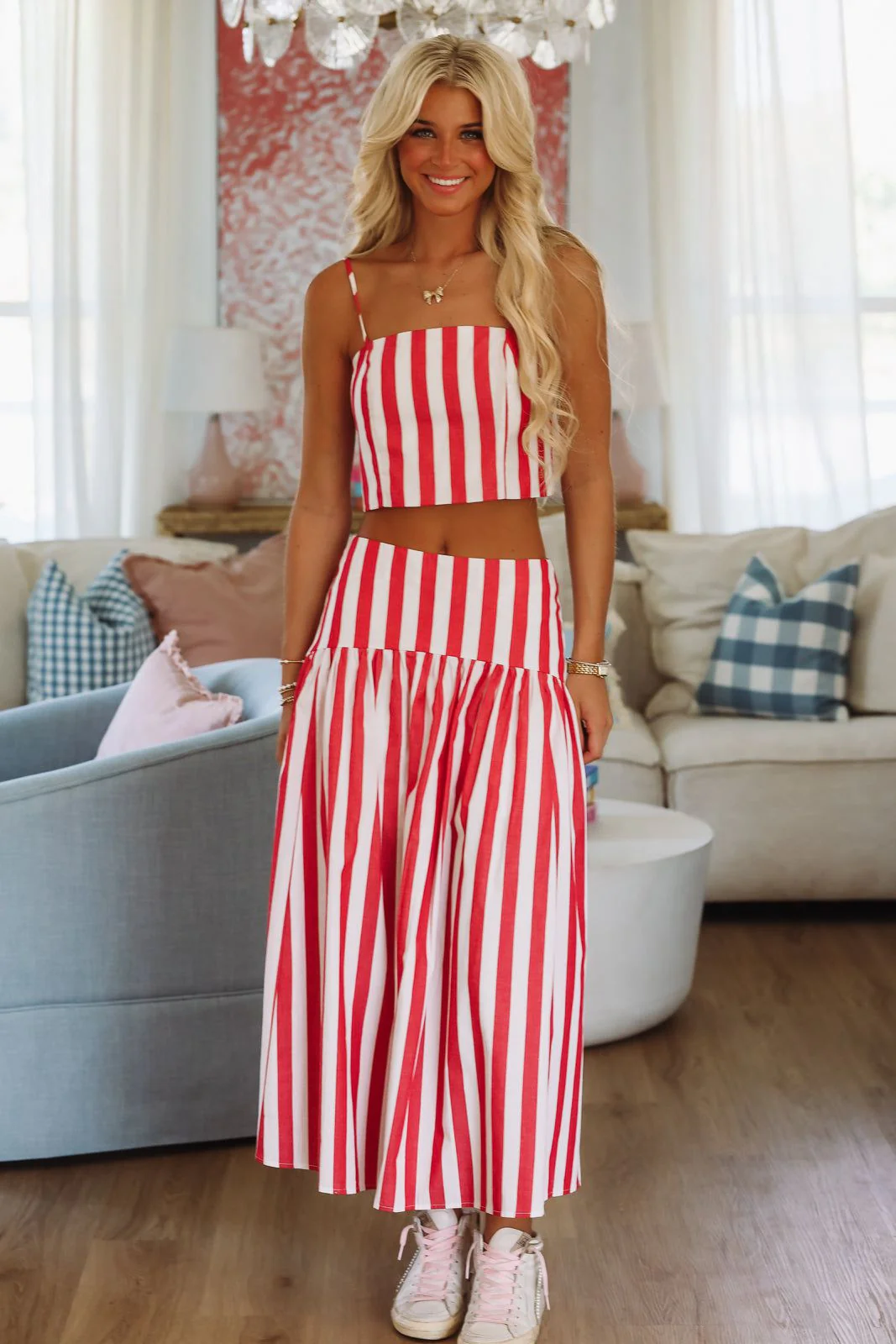 Stadium Stripes Maxi Skirt - Red and White - Image 2