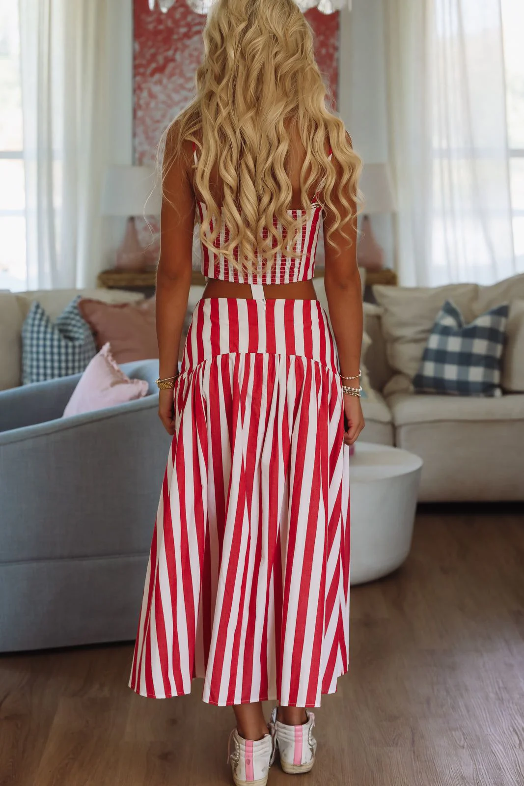 Stadium Stripes Maxi Skirt - Red and White - Image 3