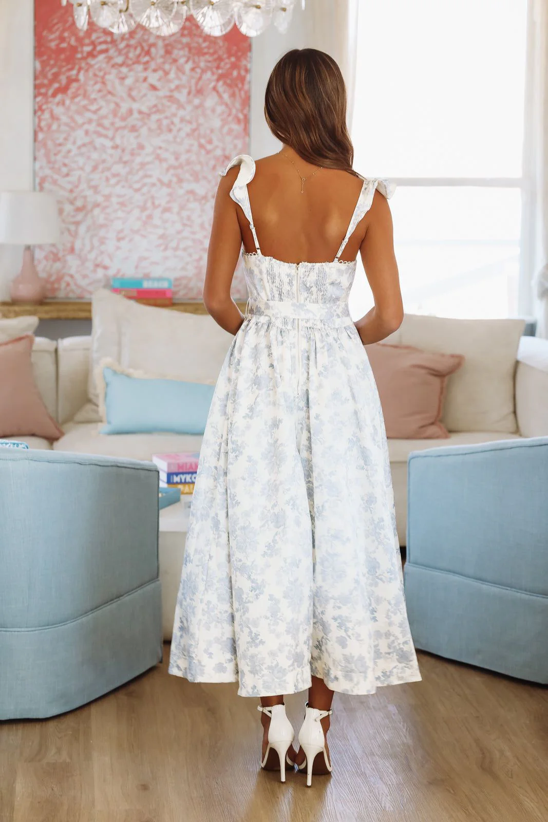 Take Me Anywhere Midi Dress - Blue and White - Image 4