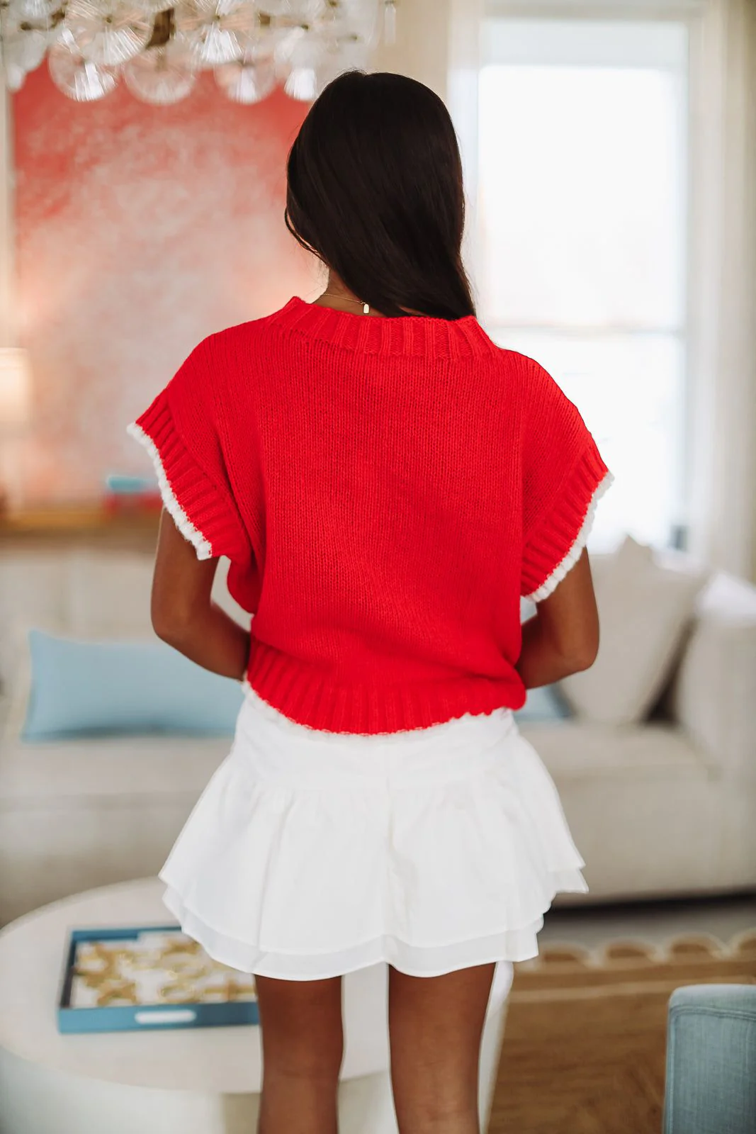 Take My Heart Crop Sweater - Red - Image 3
