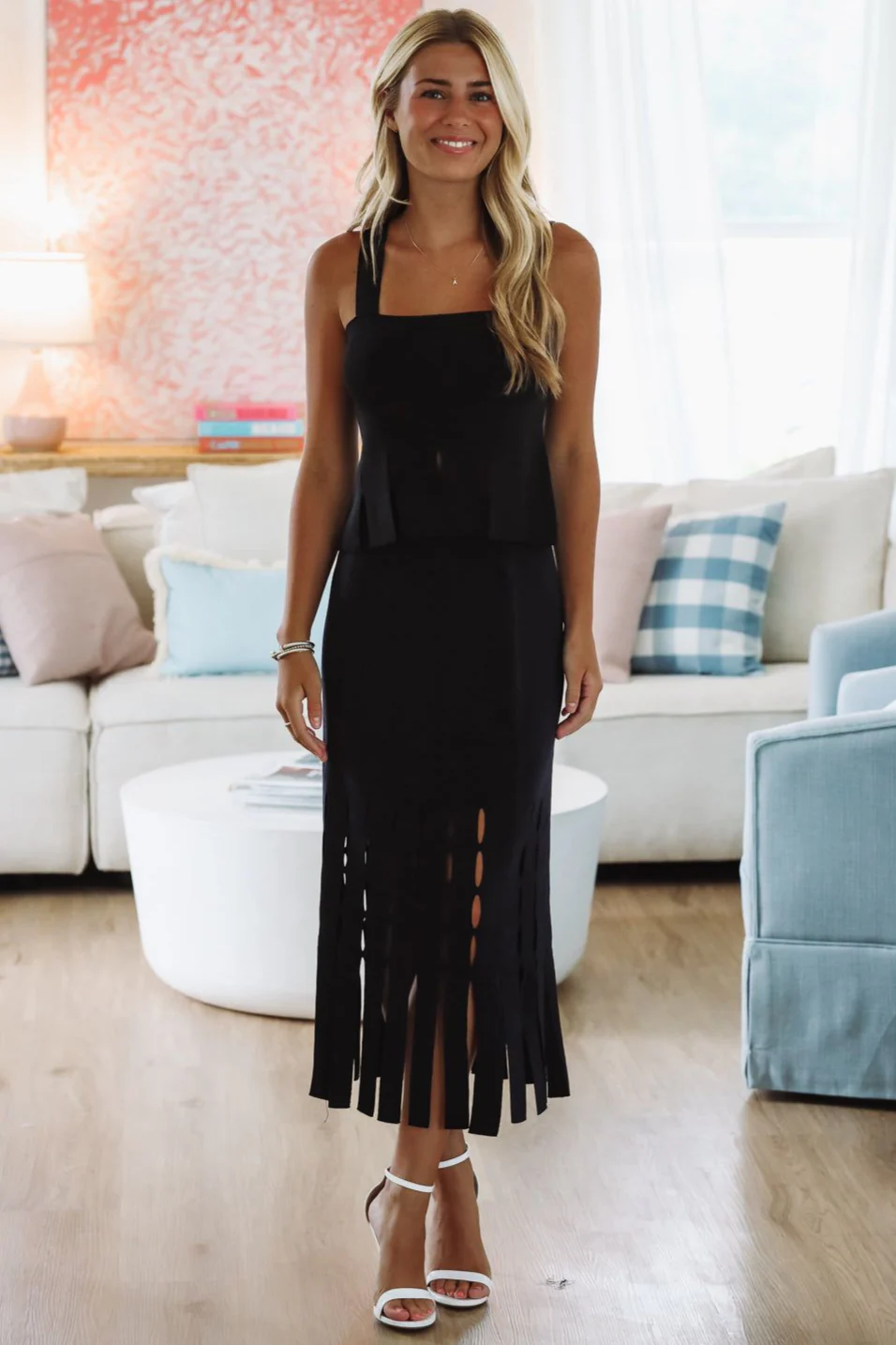 Tangerine Glow Midi Skirt -Black