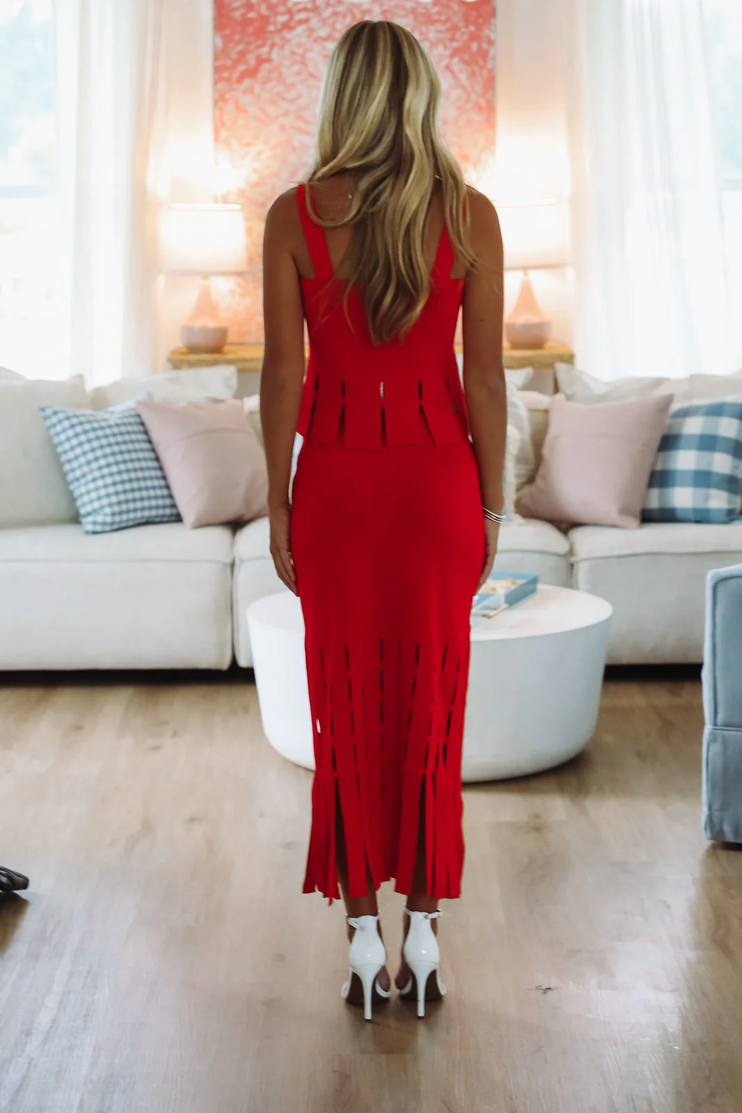 Tangerine Glow Midi Skirt -Red - Image 3