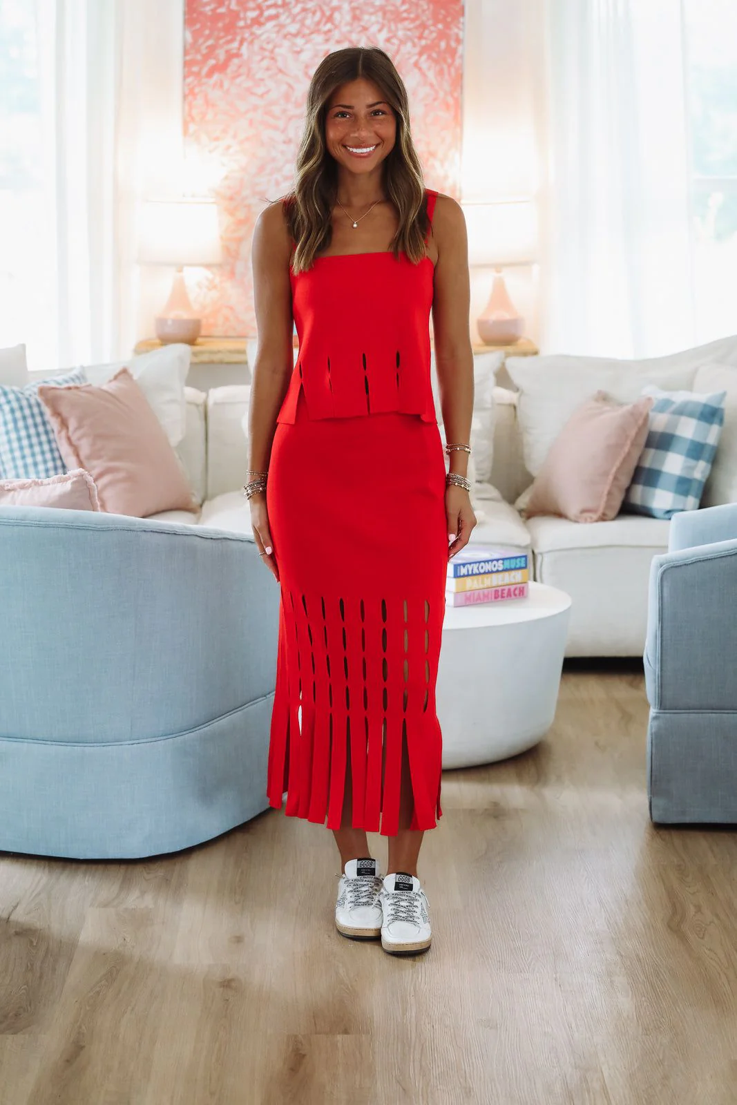 Tangerine Glow Midi Skirt -Red - Image 4