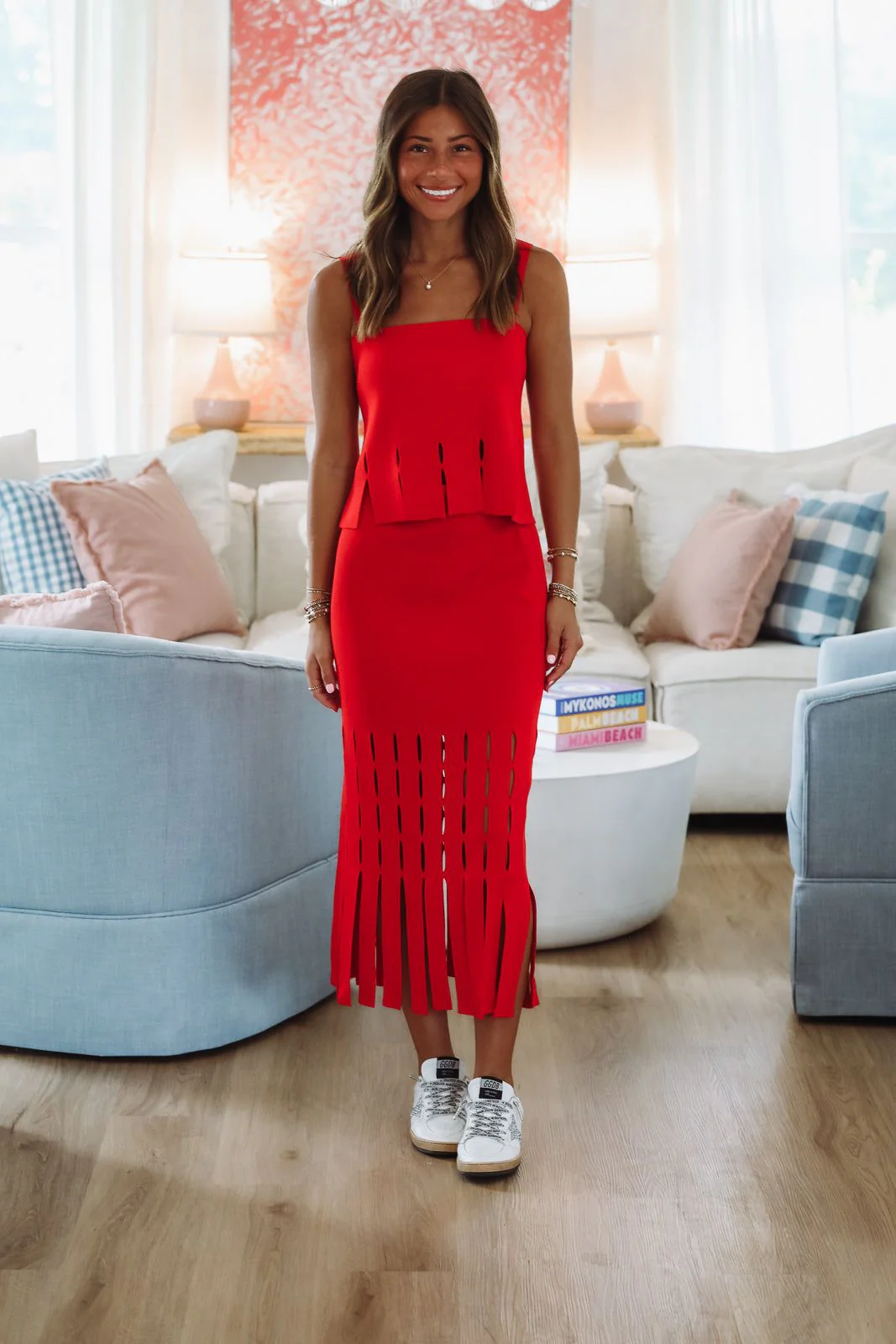 Tangerine Glow Midi Skirt -Red - Image 5