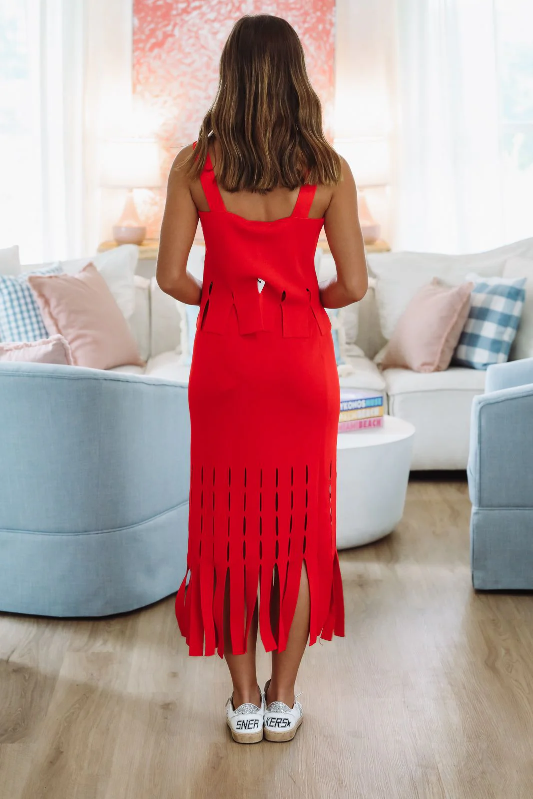 Tangerine Glow Midi Skirt -Red - Image 6