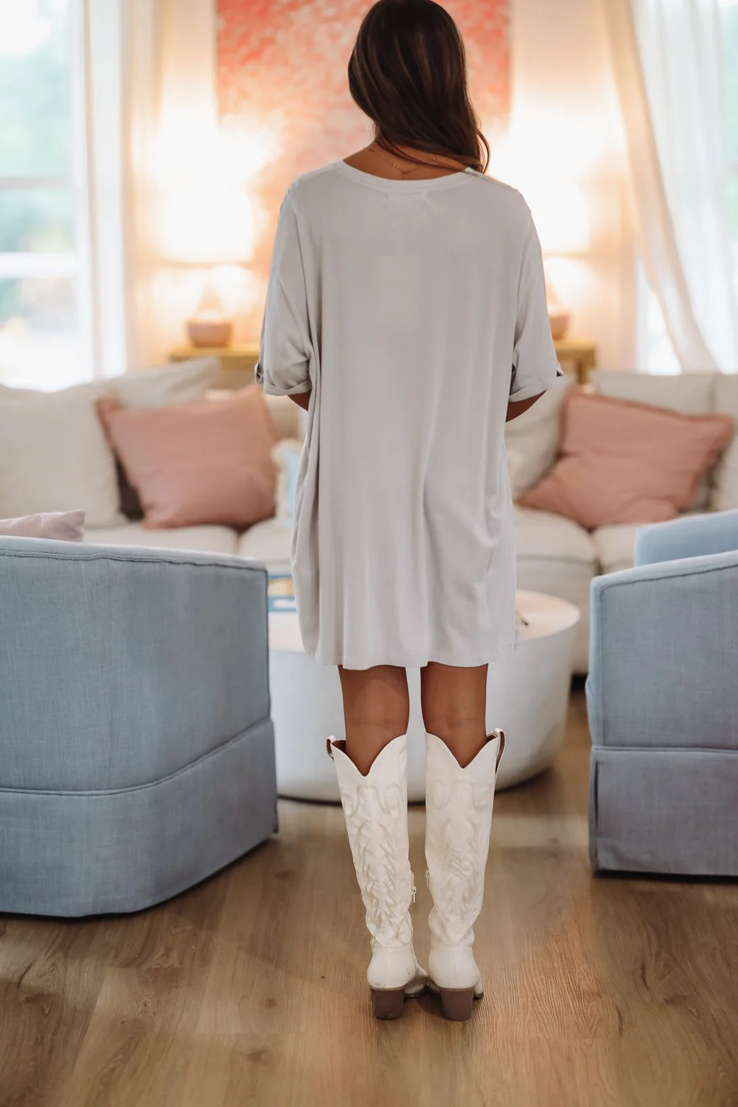 The Laundry Room Oversized Coors Cowboy Hat Shirt Dress - Grey - Image 3