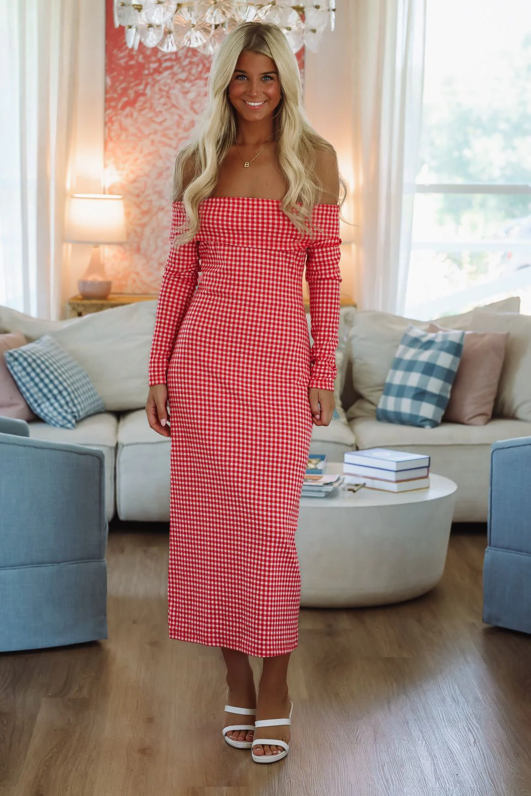 The Little Things Midi Dress - Red and White - Image 2
